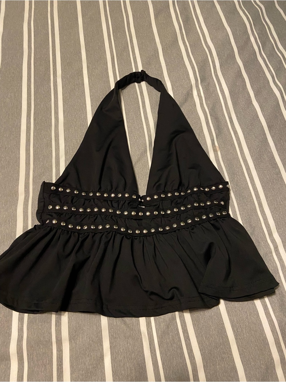 SHEIN Black Studded Halter Crop Top